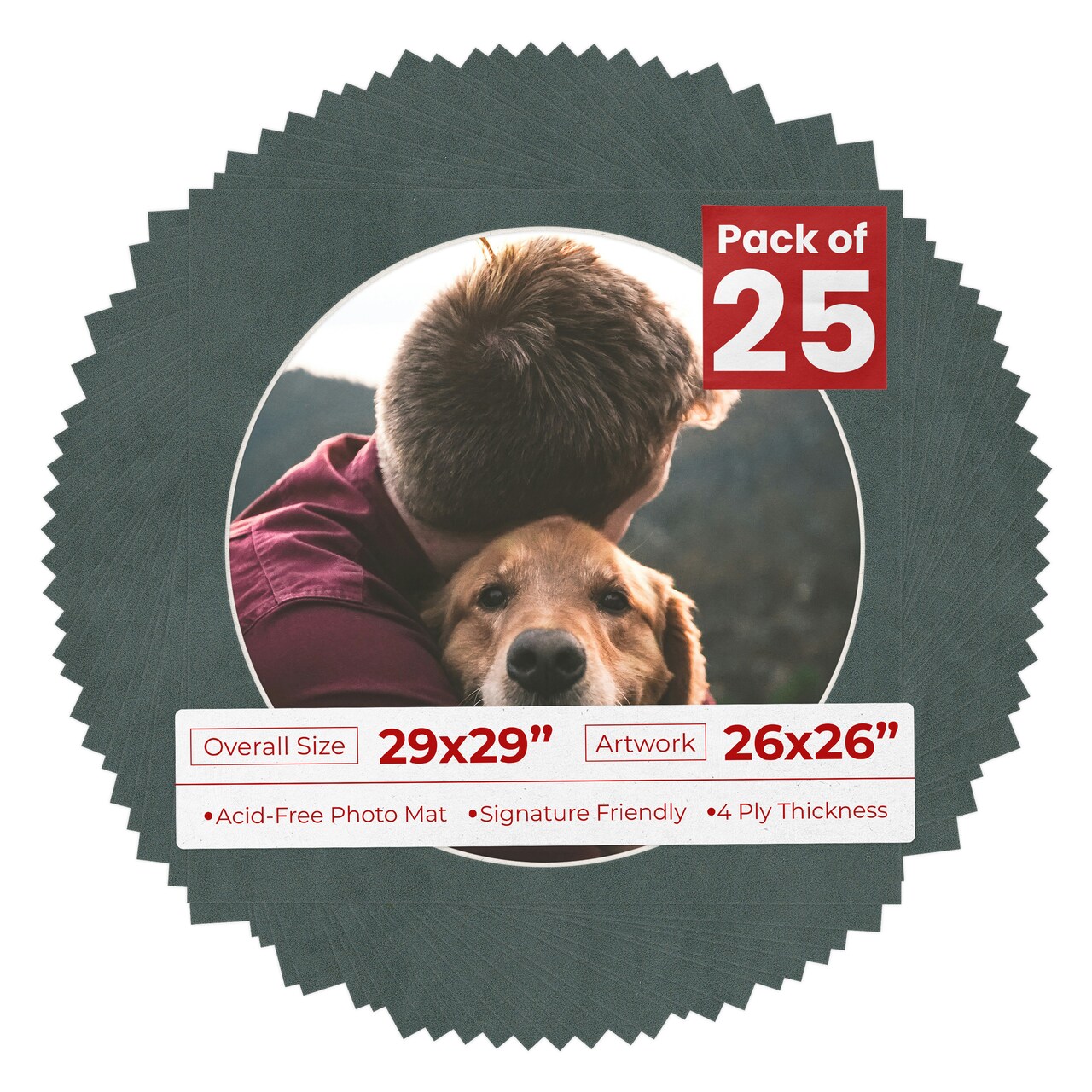 Dark Grey Suede Mat Board for 29x29 Frames - Circle Opening for 26x26 Photos
